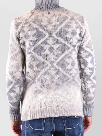 Dondup Knitwear With Geometric Pattern And Turtleneck In White