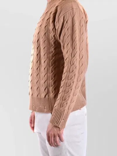 Laneus Cable Knit Sweater In Warm Camel Tone In Brown