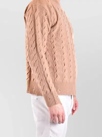 Laneus Cable Knit Sweater In Warm Camel Tone In Brown