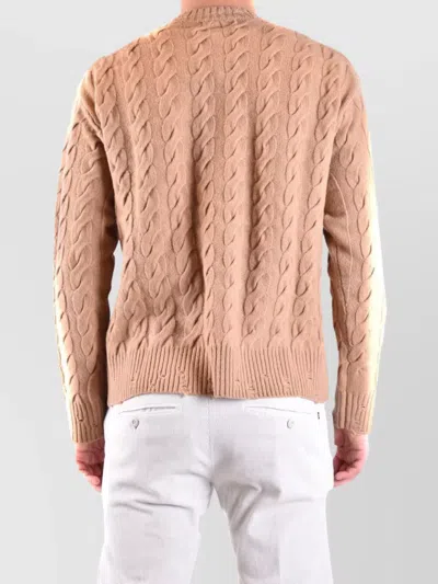 Laneus Cable Knit Sweater In Warm Camel Tone In Brown