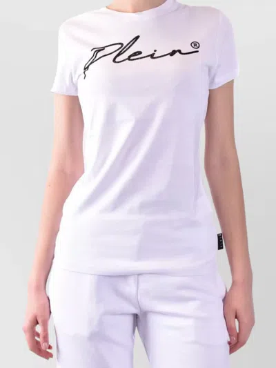 Philipp Plein Crew Neck Lightweight Short Sleeves Soft Texture Stretch Fabric In White