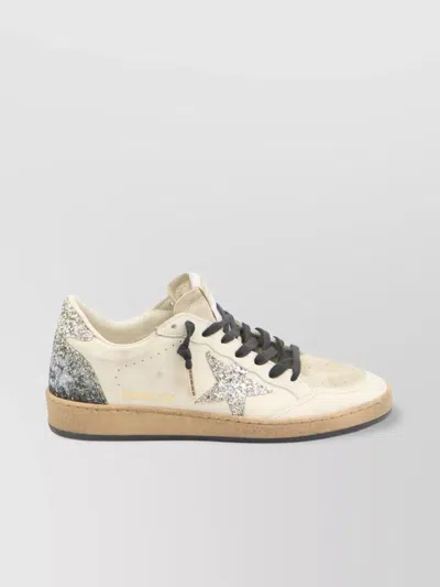 Golden Goose Silver/white Ballstar Sneaker With Glitter In White