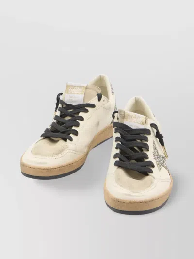 Golden Goose Silver/white Ballstar Sneaker With Glitter In White