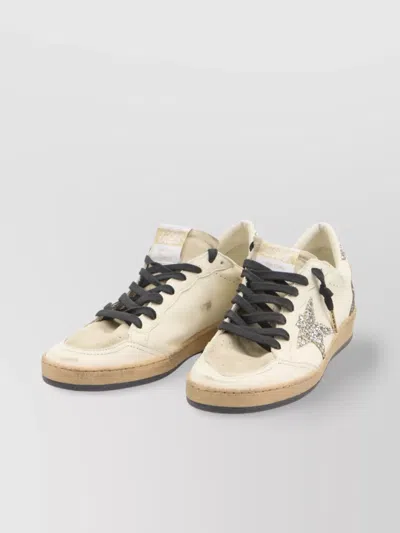 Golden Goose Silver/white Ballstar Sneaker With Glitter In White