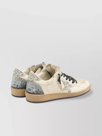 Golden Goose Silver/white Ballstar Sneaker With Glitter In White
