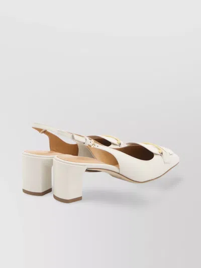 Tod's Square Toe Leather Pumps With Metal Bar In White