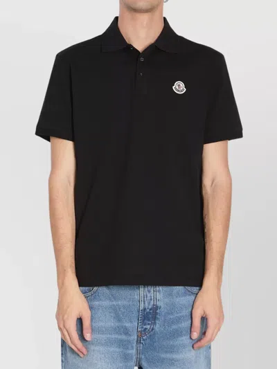 Moncler Logo Patch Cotton Piquet Polo Shirt In Black