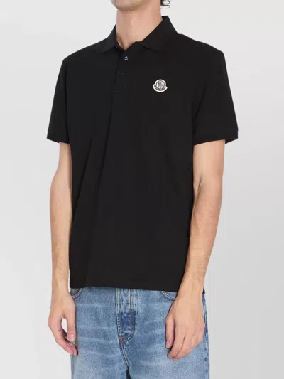Moncler Logo Patch Cotton Piquet Polo Shirt In Black