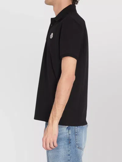 Moncler Logo Patch Cotton Piquet Polo Shirt In Black