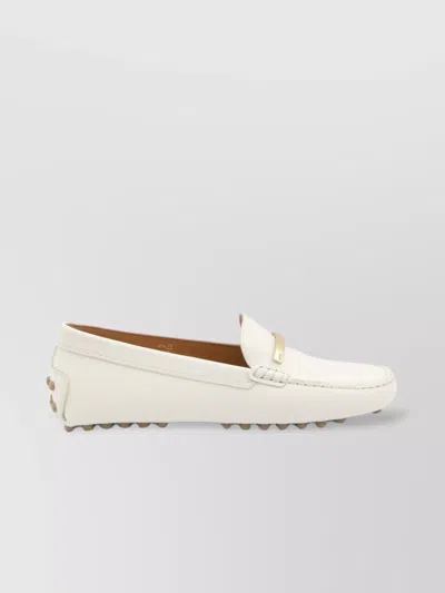 Tod's White Lime Calfskin Driving Loafer With Low Heel
