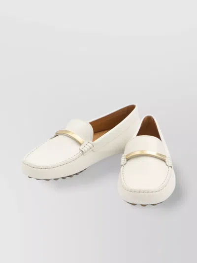 Tod's White Lime Calfskin Driving Loafer With Low Heel