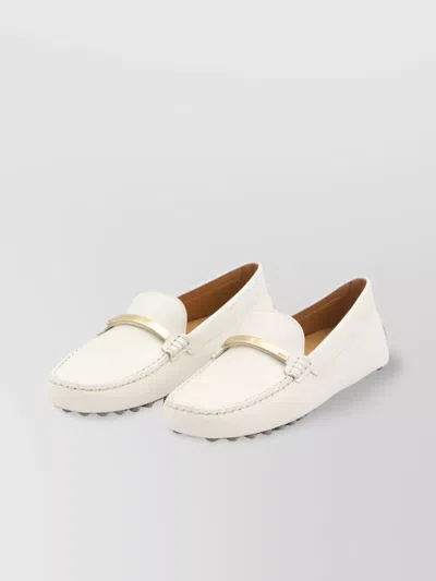 Tod's White Lime Calfskin Driving Loafer With Low Heel