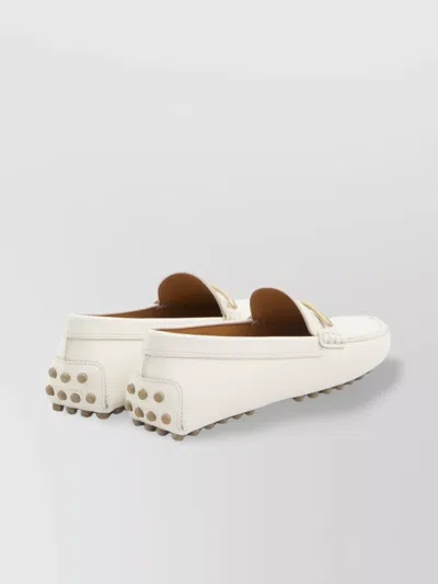 Tod's White Lime Calfskin Driving Loafer With Low Heel