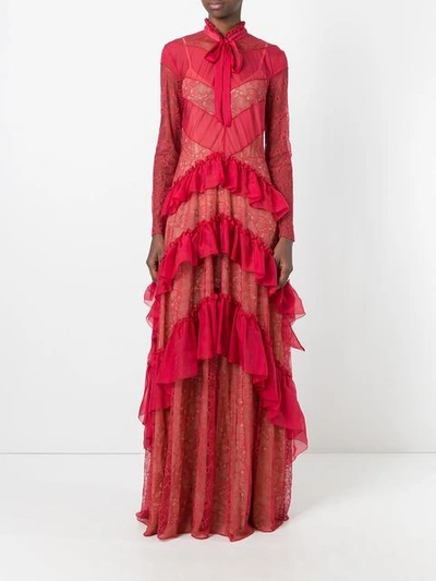 Shop Zuhair Murad Ruffled Lace Effect Dress