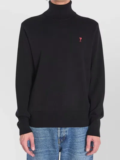 Ami Alexandre Mattiussi Ami Paris Ami De Coeur Midnight Blue Turtleneck In Black
