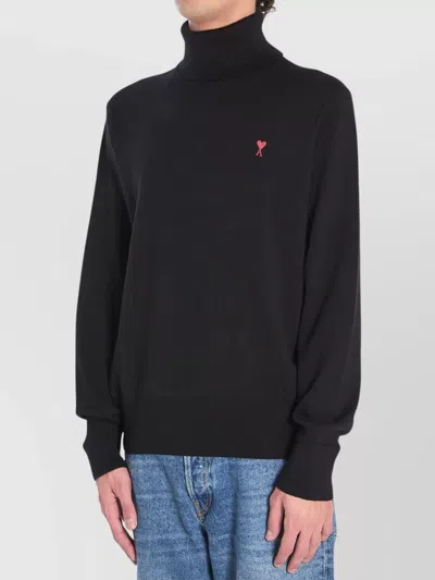 Ami Alexandre Mattiussi Ami Paris Ami De Coeur Midnight Blue Turtleneck In Black