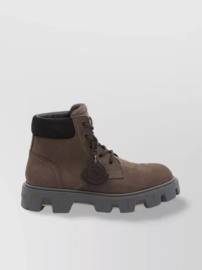Moncler Peak City Lace-up Boots In Leather In Brown