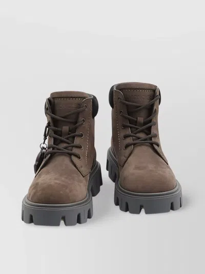 Moncler Peak City Lace-up Boots In Leather In Brown