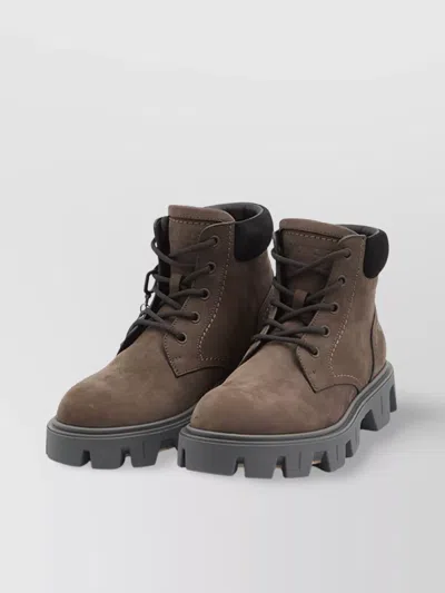Moncler Peak City Lace-up Boots In Leather In Brown