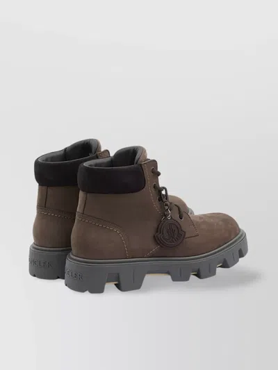 Moncler Peak City Lace-up Boots In Leather In Brown