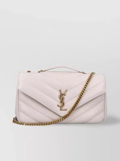 Saint Laurent Quilted Medium Shoulder Bag With Sliding Chain In White