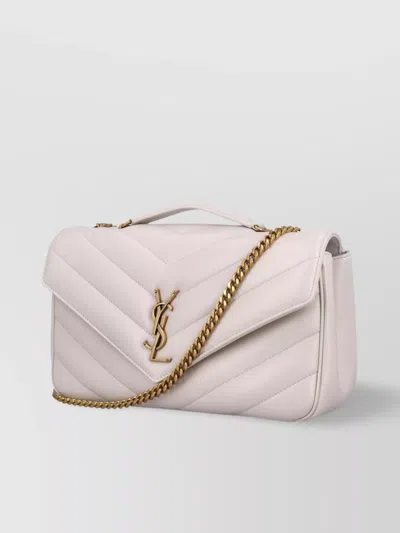 Saint Laurent Quilted Medium Shoulder Bag With Sliding Chain In White