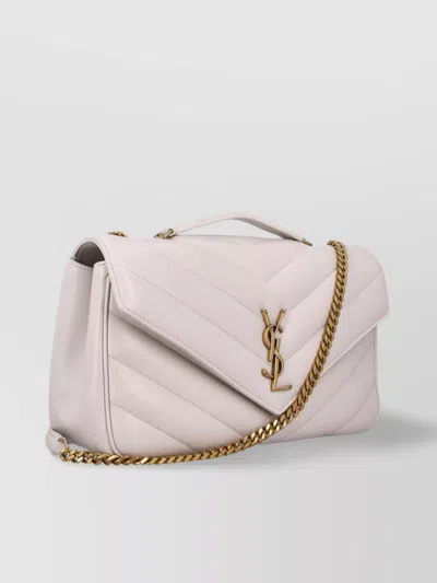 Saint Laurent Quilted Medium Shoulder Bag With Sliding Chain In White