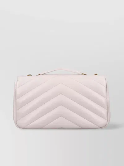 Saint Laurent Quilted Medium Shoulder Bag With Sliding Chain In White
