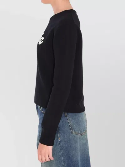 Moncler Cropped Sweater With Contrasting Embroidered Logo In Black