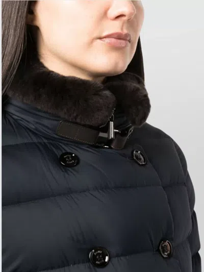 Moorer Double Breasted Long Down Jacket Longan In Black