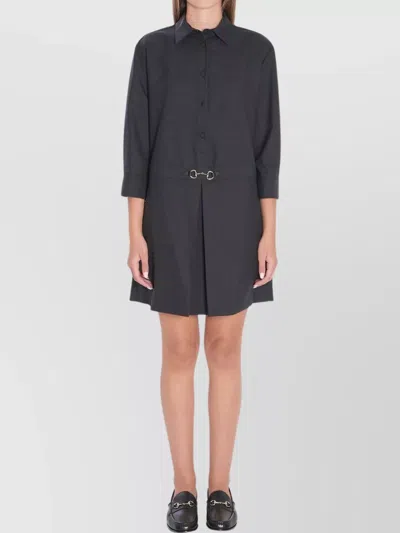Gucci Womens Horsebit Long-sleeves Wool Mini Dress Ardesia Grey In Black