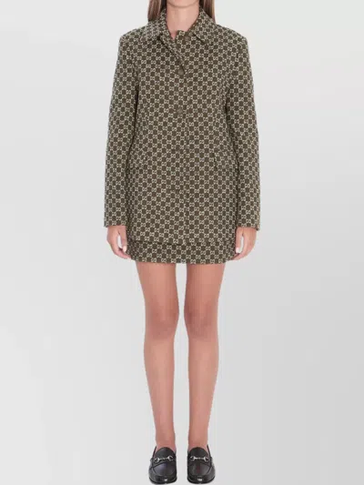 Gucci Monogram Patterned Cotton Blend Jacket In Green