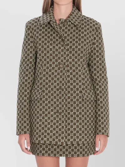 Gucci Monogram Patterned Cotton Blend Jacket In Green