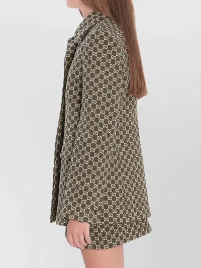 Gucci Monogram Patterned Cotton Blend Jacket In Green