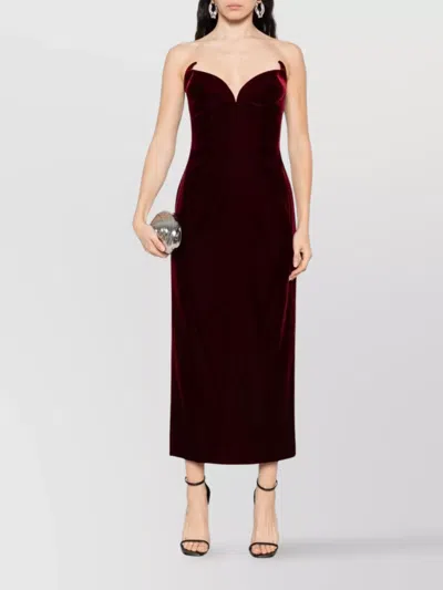 Mugler Strapless Velvet Sweetheart Maxi Dress In Burgundy