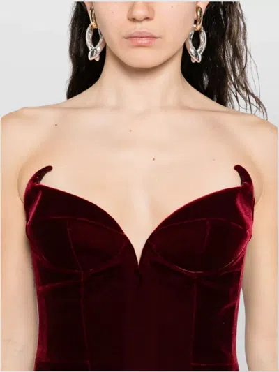 Mugler Strapless Velvet Sweetheart Maxi Dress In Burgundy