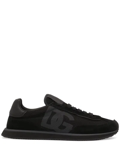 Dolce & Gabbana Low-top Nylon Sneakers With Leather Inserts In White