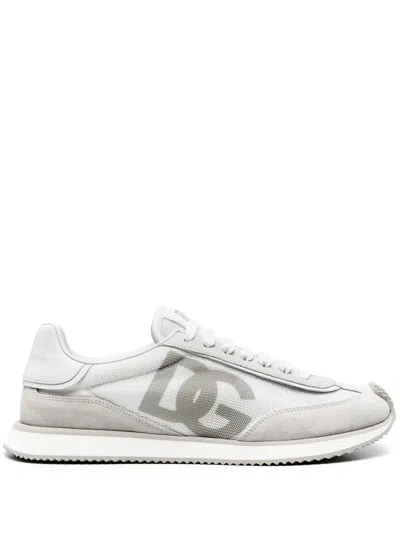 Dolce & Gabbana Low-top Nylon Sneakers With Leather Inserts In White