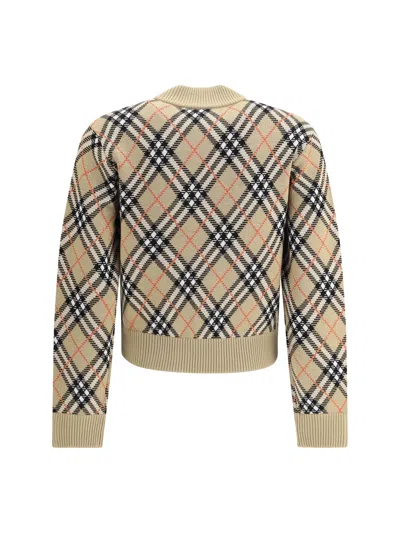 Burberry Check Wool Zip-up Cardigan In Neutral