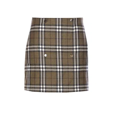 Burberry Check-pattern Wool Mini Skirt In Brown