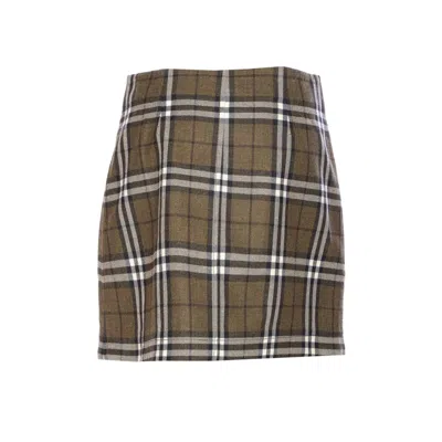 Burberry Check-pattern Wool Mini Skirt In Brown