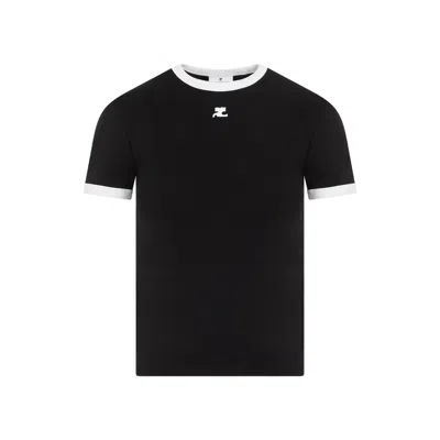 Courrèges Signature Contrast Cotton T-shirt In Black