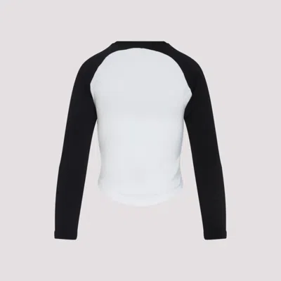Courrèges Long-sleeved Contrast T-shirt With Rounded Hem And Logo Print In Multi