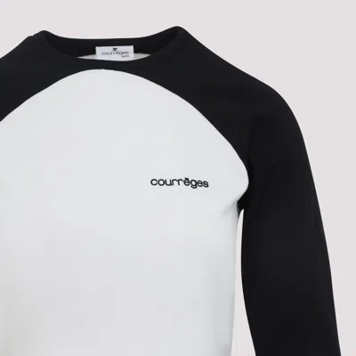 Courrèges Long-sleeved Contrast T-shirt With Rounded Hem And Logo Print In Multi