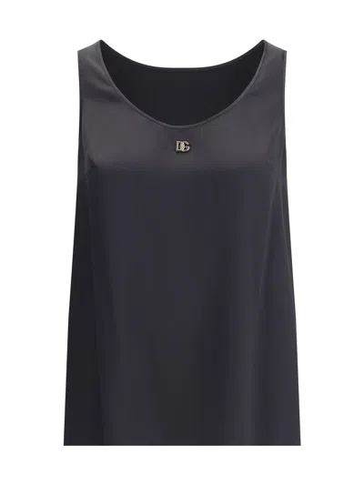 Dolce & Gabbana Satin Camisole Top With Logo In Black