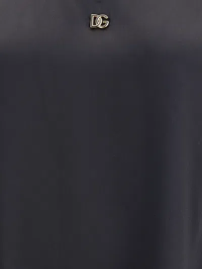 Dolce & Gabbana Satin Camisole Top With Logo In Black