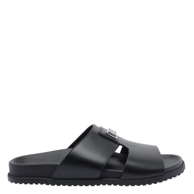 Dolce & Gabbana Dolce&gabbana Men Logo Leather Sandals In Black