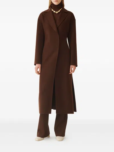 Fabiana Filippi Waist Belt Long Sleeve Lapel Pocket Coat In Brown