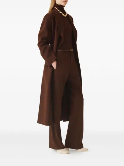 Fabiana Filippi Waist Belt Long Sleeve Lapel Pocket Coat In Brown
