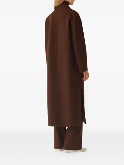 Fabiana Filippi Waist Belt Long Sleeve Lapel Pocket Coat In Brown